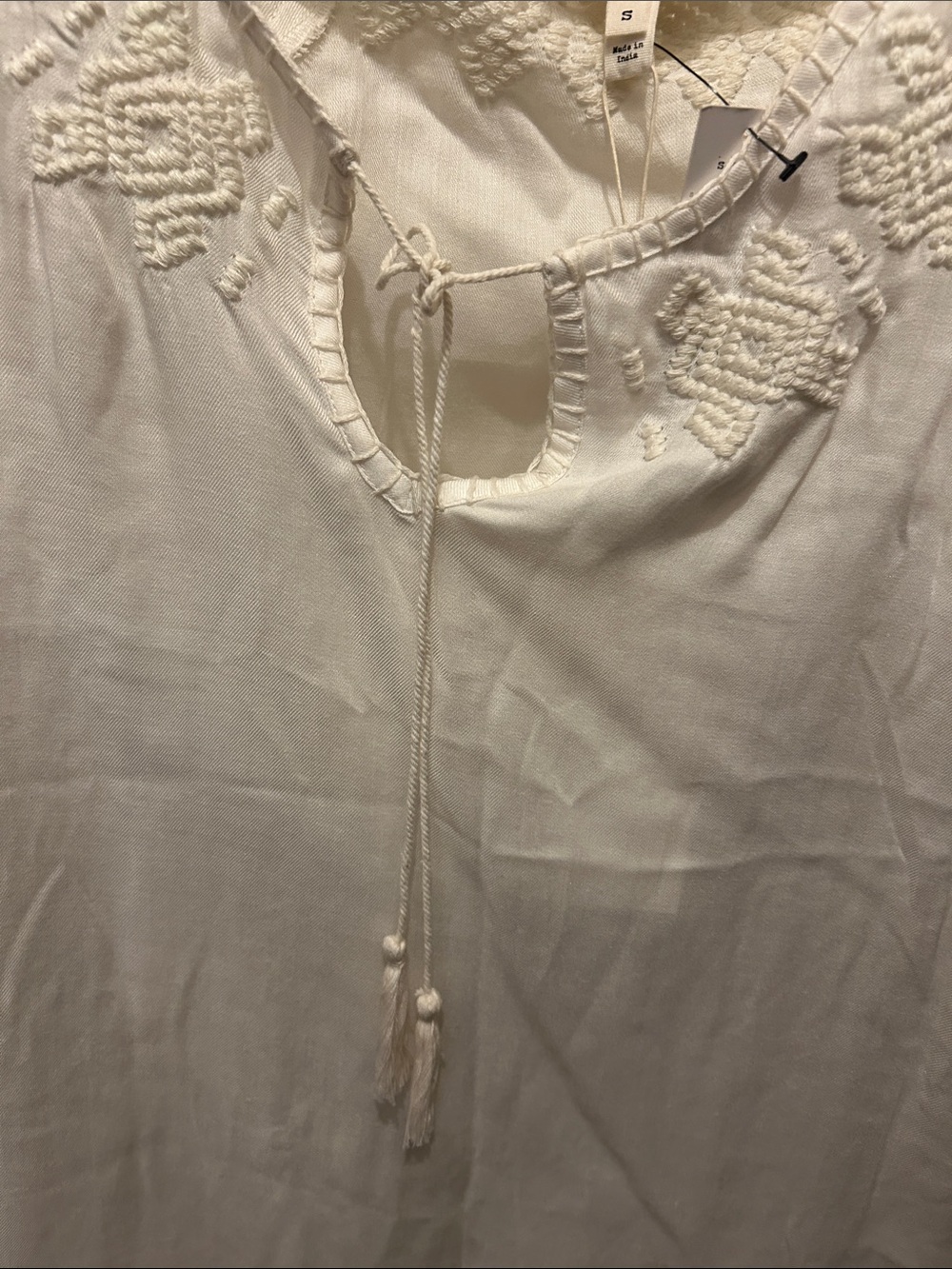 JOIE NWT White Embroidered Boho Tie-Neck Blouse - Picture 3 of 8